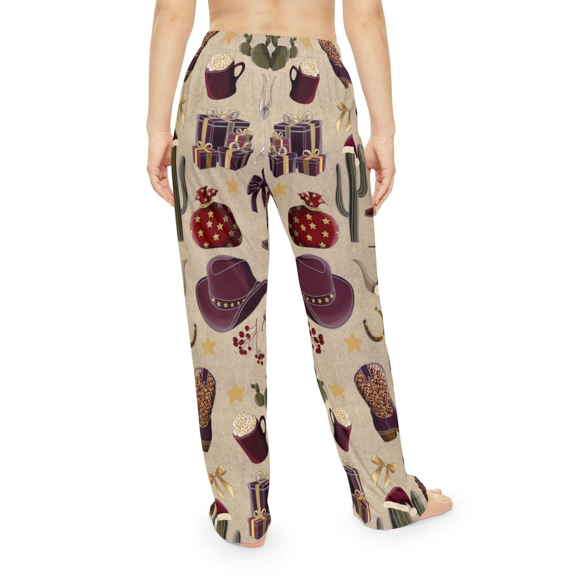 Women's Cowgirl Christmas Pajama Pants in festive western print, soft brushed polyester with elastic waistband for cozy holiday lounging