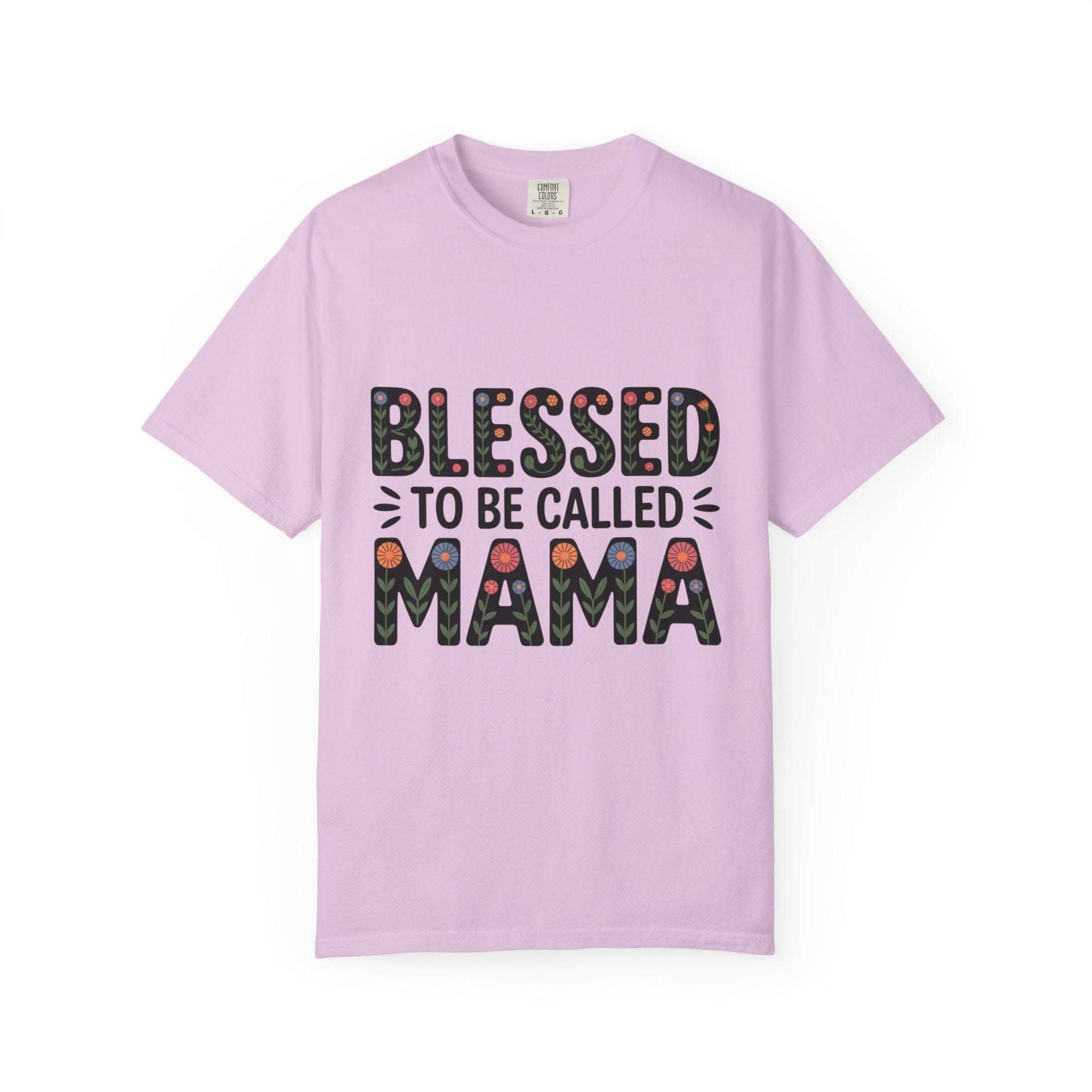 Floral "Blessed To Be Called Mama" T-Shirt with vintage wash and floral lettering celebrating motherhood