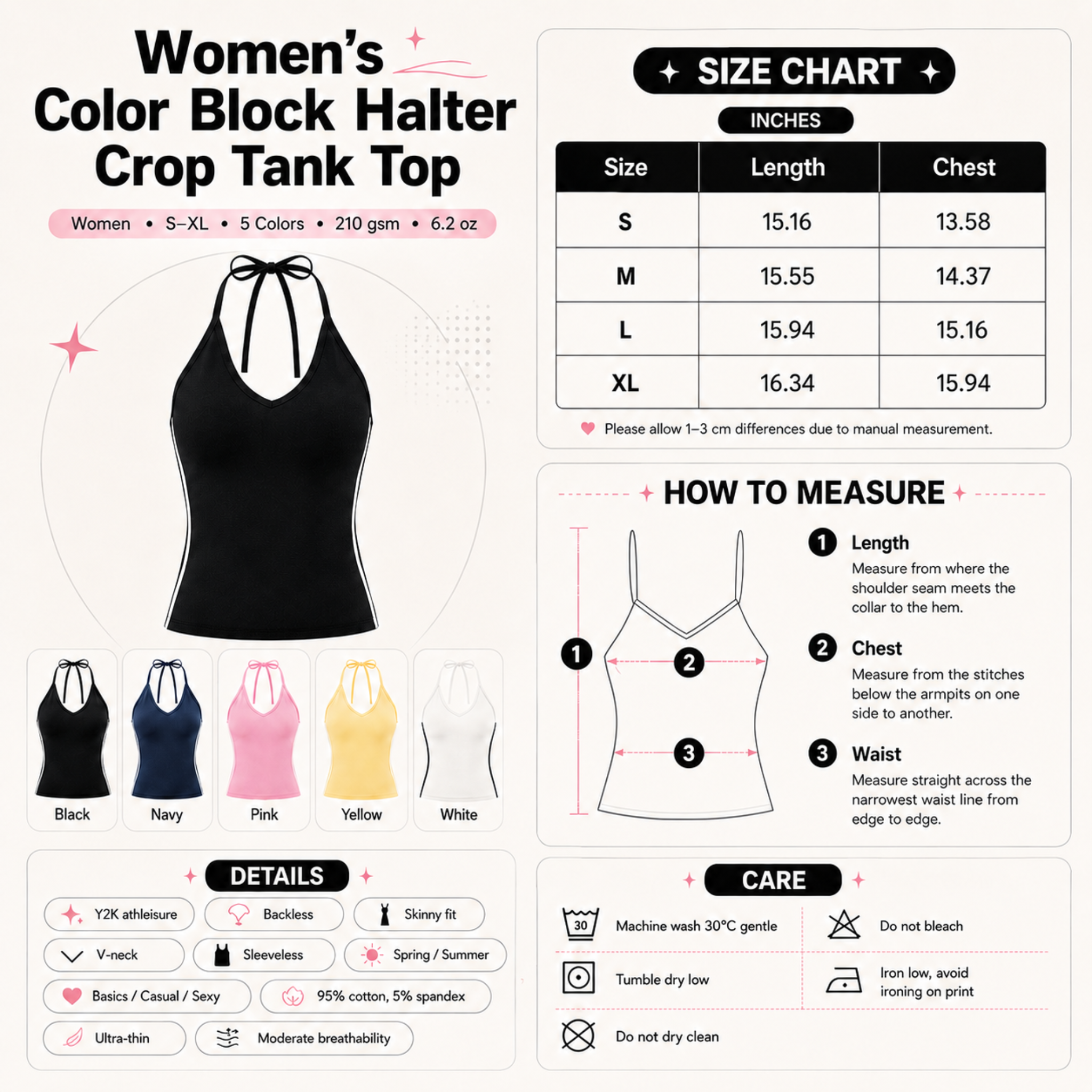 Women’s Color Block Halter Crop Tank Top | Y2K V-Neck Backless Slim Fit Tank