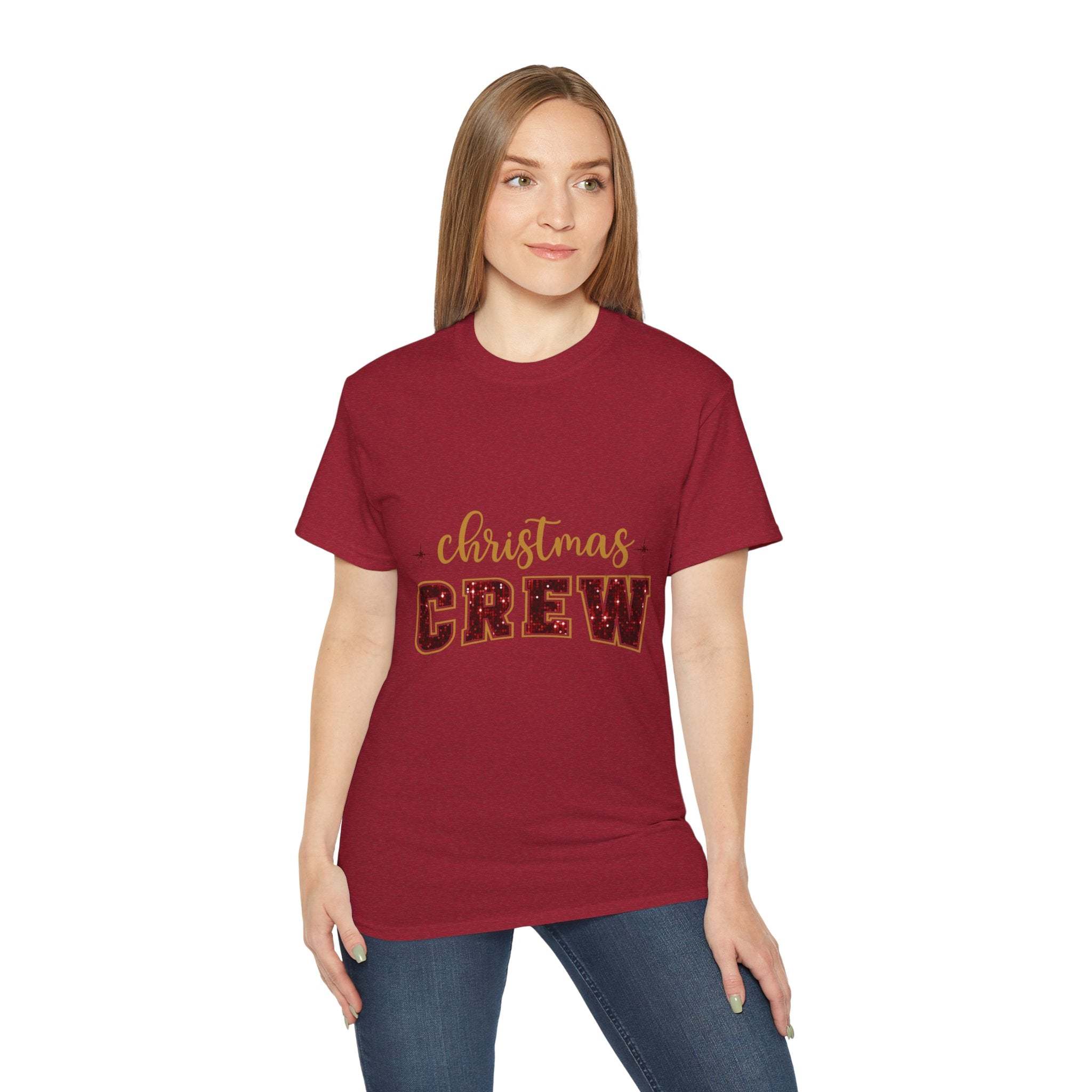 Christmas Crew Faux Glitter Tee - Festive Holiday T-Shirt