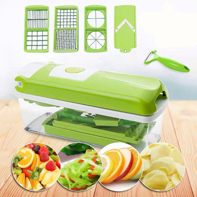 12pcs green food grate food chopper set with interchangeable blades and peeler for slicing and dicing vegetables and fruits