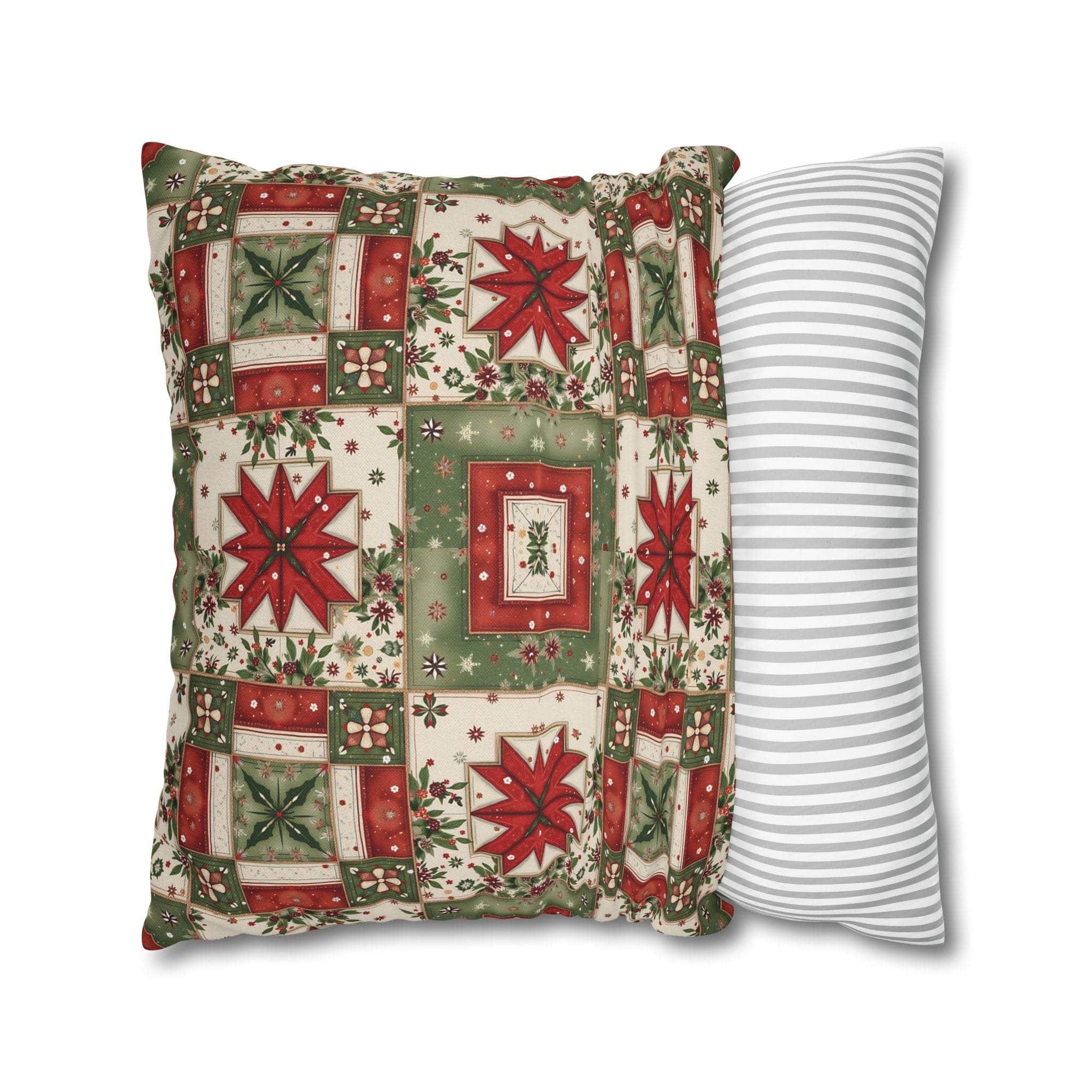 Patchwork Christmas Star pillowcase with warm tones and geometric holiday design on throw pillow cover