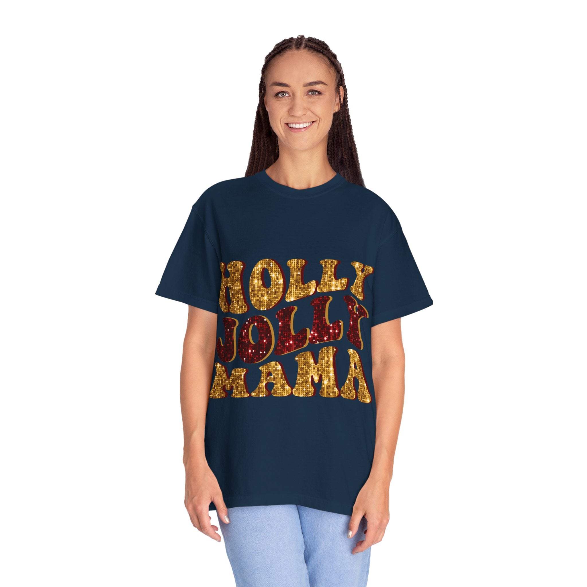 Faux Glitter Holly Jolly Mama T-shirt