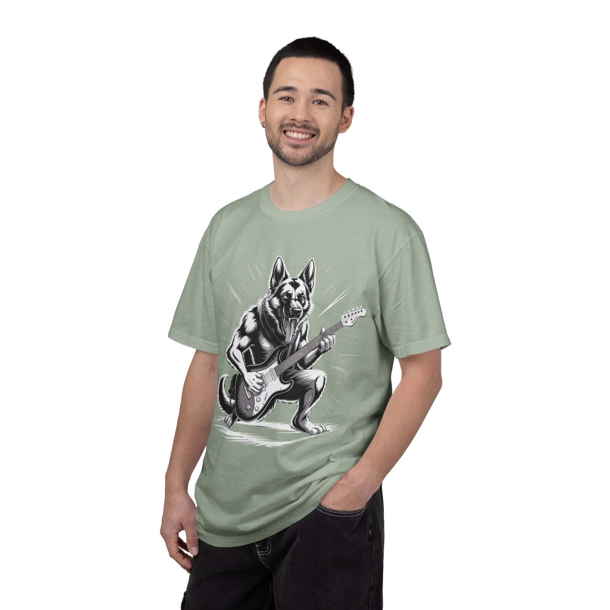 Heavy Metal German Shepherd graphic on soft heavyweight garment-dyed tee