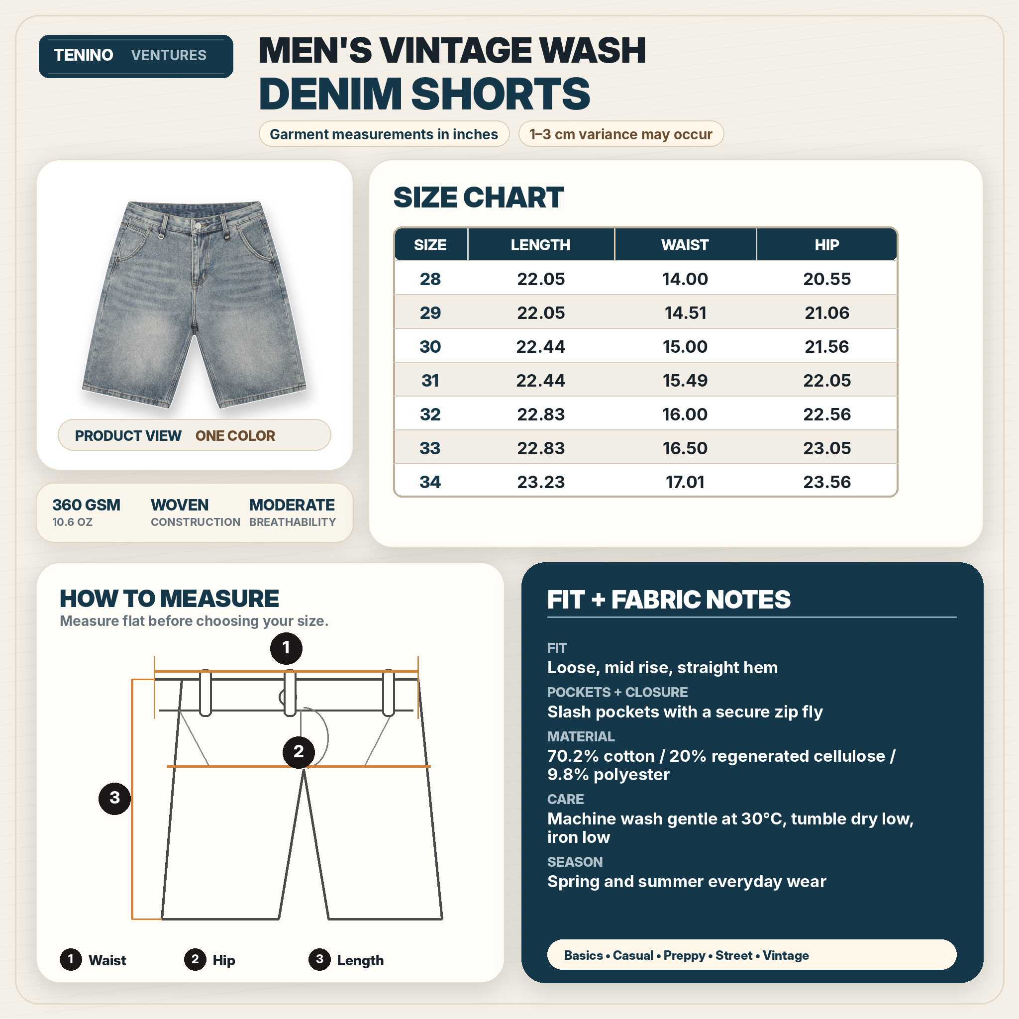 Men’s Vintage Wash Denim Shorts