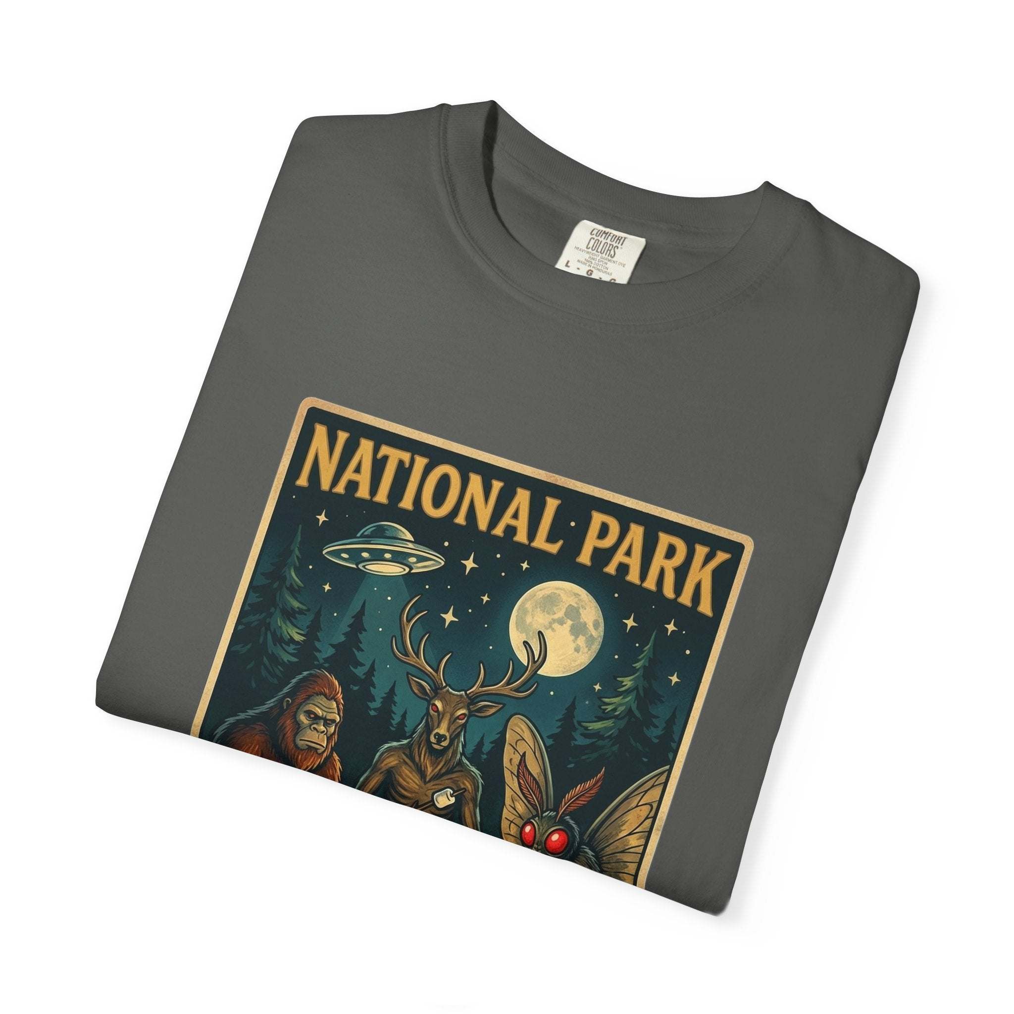 National Park After Dark T-Shirt | Campfire Sasquatch Mothman Night Creatures