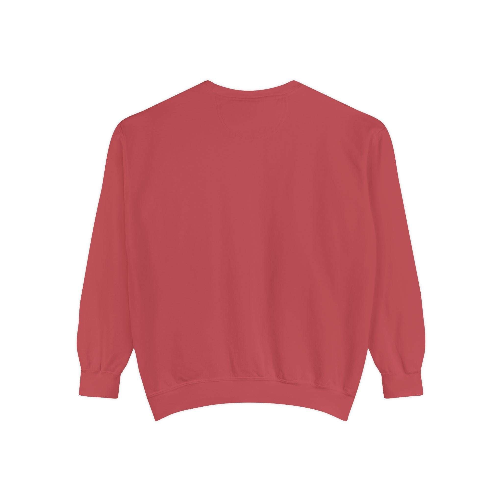 back view of vintage christmas nutcracker sweatshirt in red with ribbed collar cuffs and hem