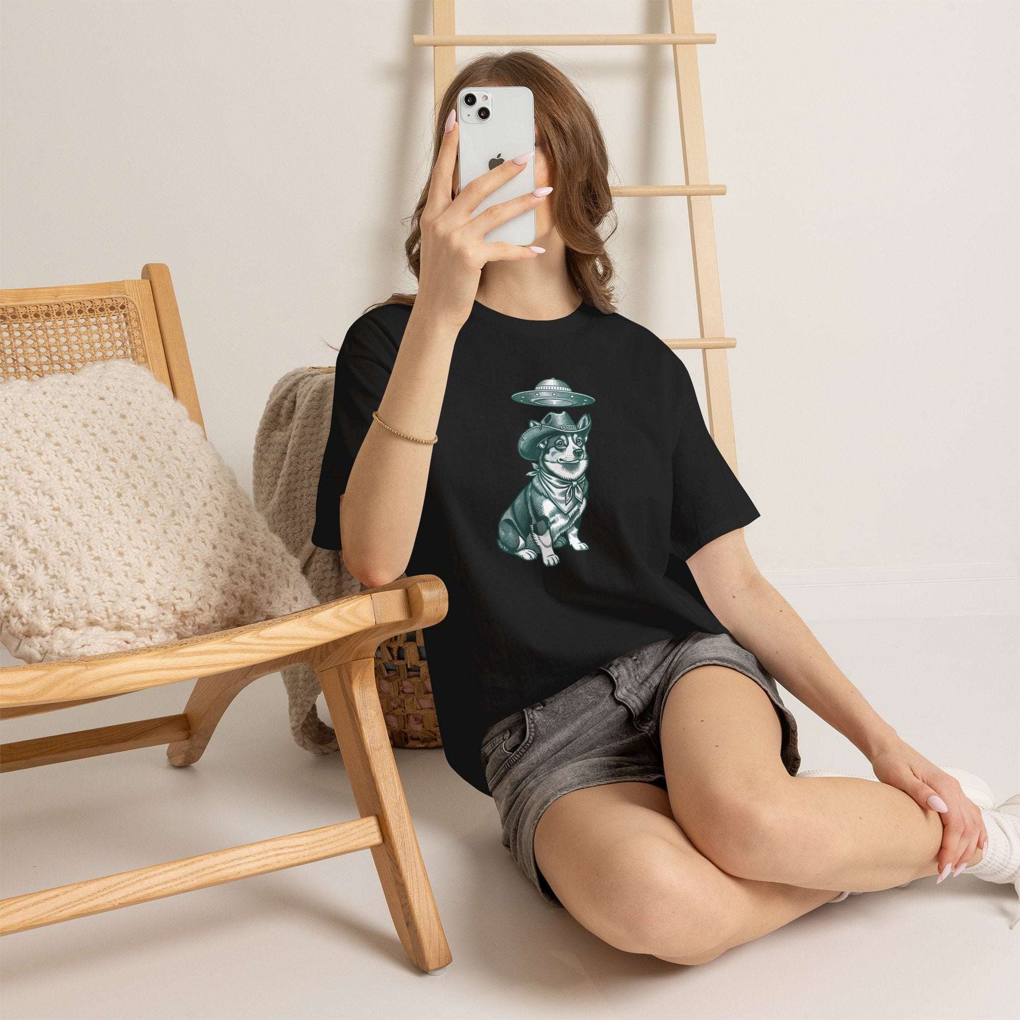Alien Corgi Illustration Tee | UFO Dog Graphic T-Shirt