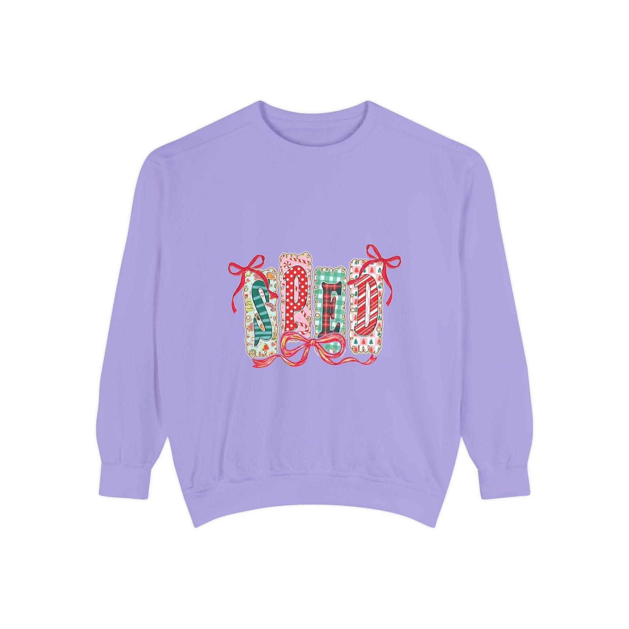 Pepper garment-dyed sweatshirt for preppy SPED teachers, featuring a festive Christmas design by Printify