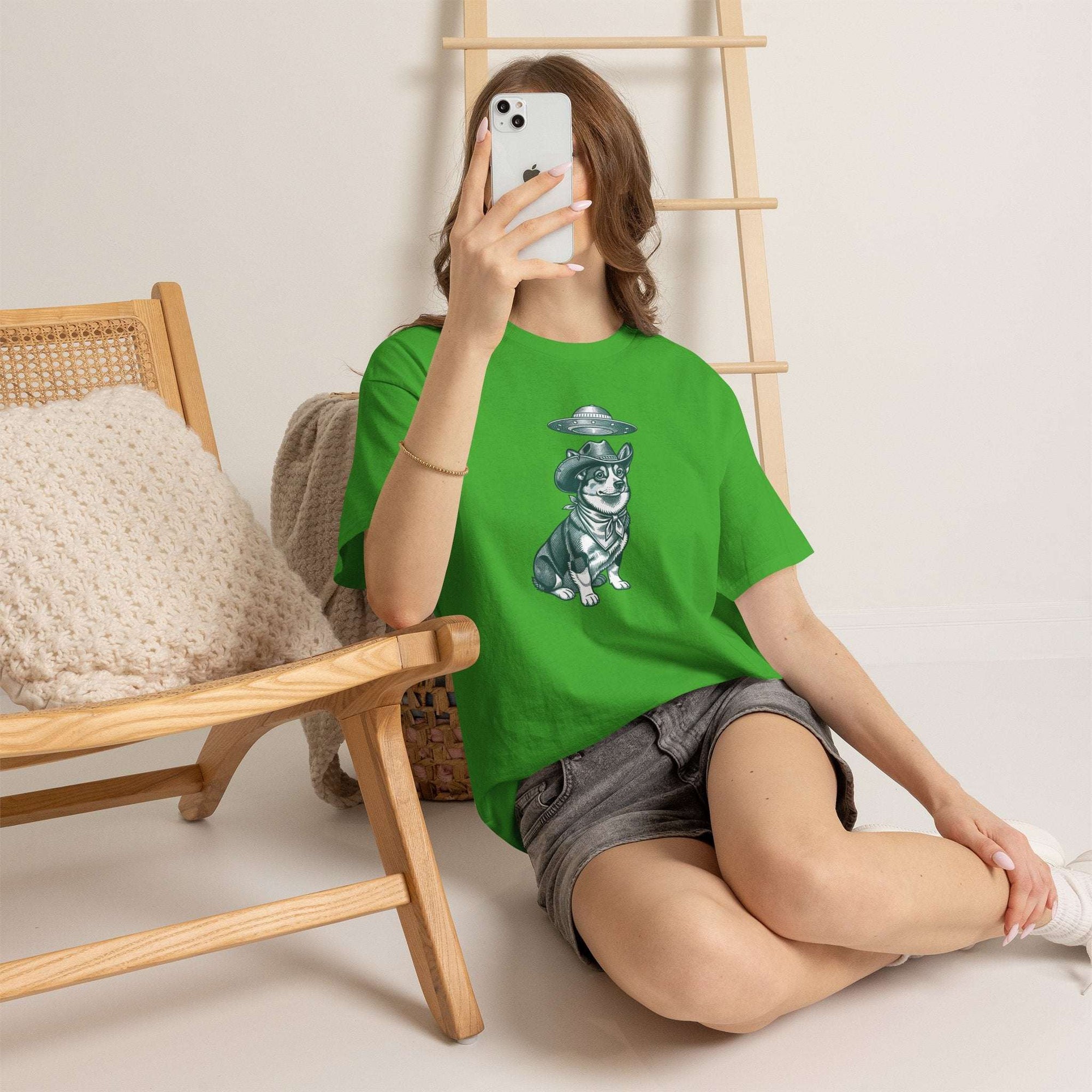 Alien Corgi Illustration Tee | UFO Dog Graphic T-Shirt