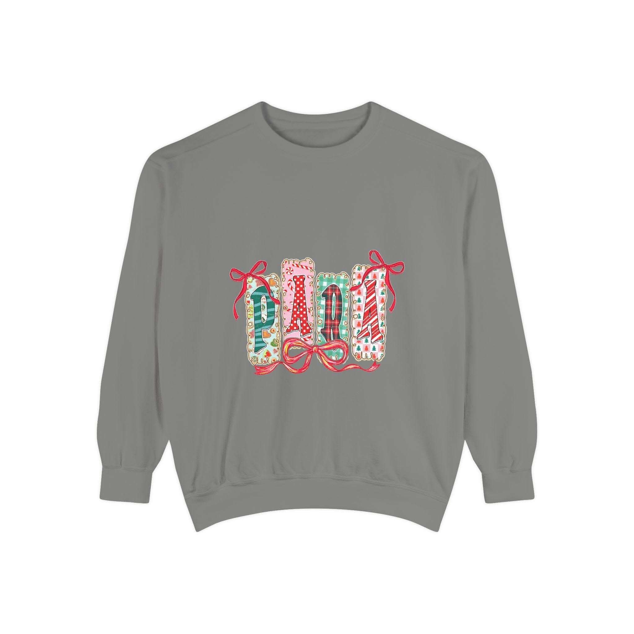 Cozy butter-colored sweatshirt with Christmas design, perfect for para educators, by Printify.