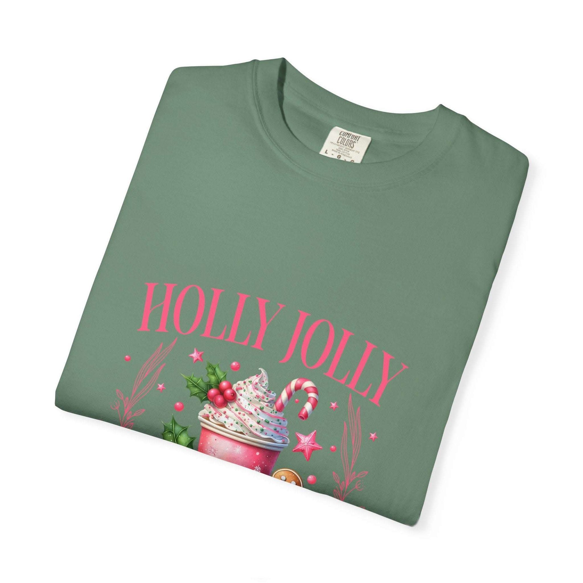 Unisex garment-dyed black Christmas t-shirt with 'Holly Jolly Christmas Club' design by Printify