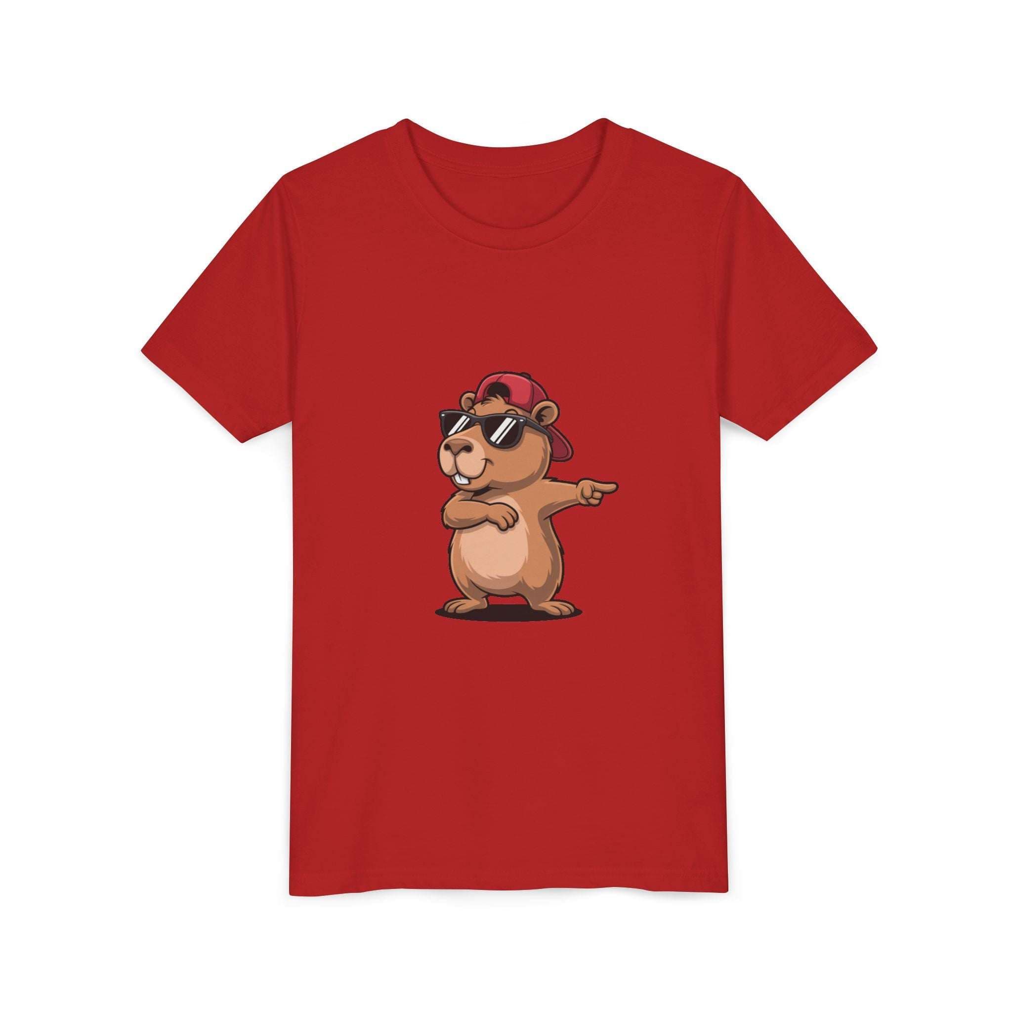 Cool capybara in hat and sunglasses printed on soft cotton youth tee for kids