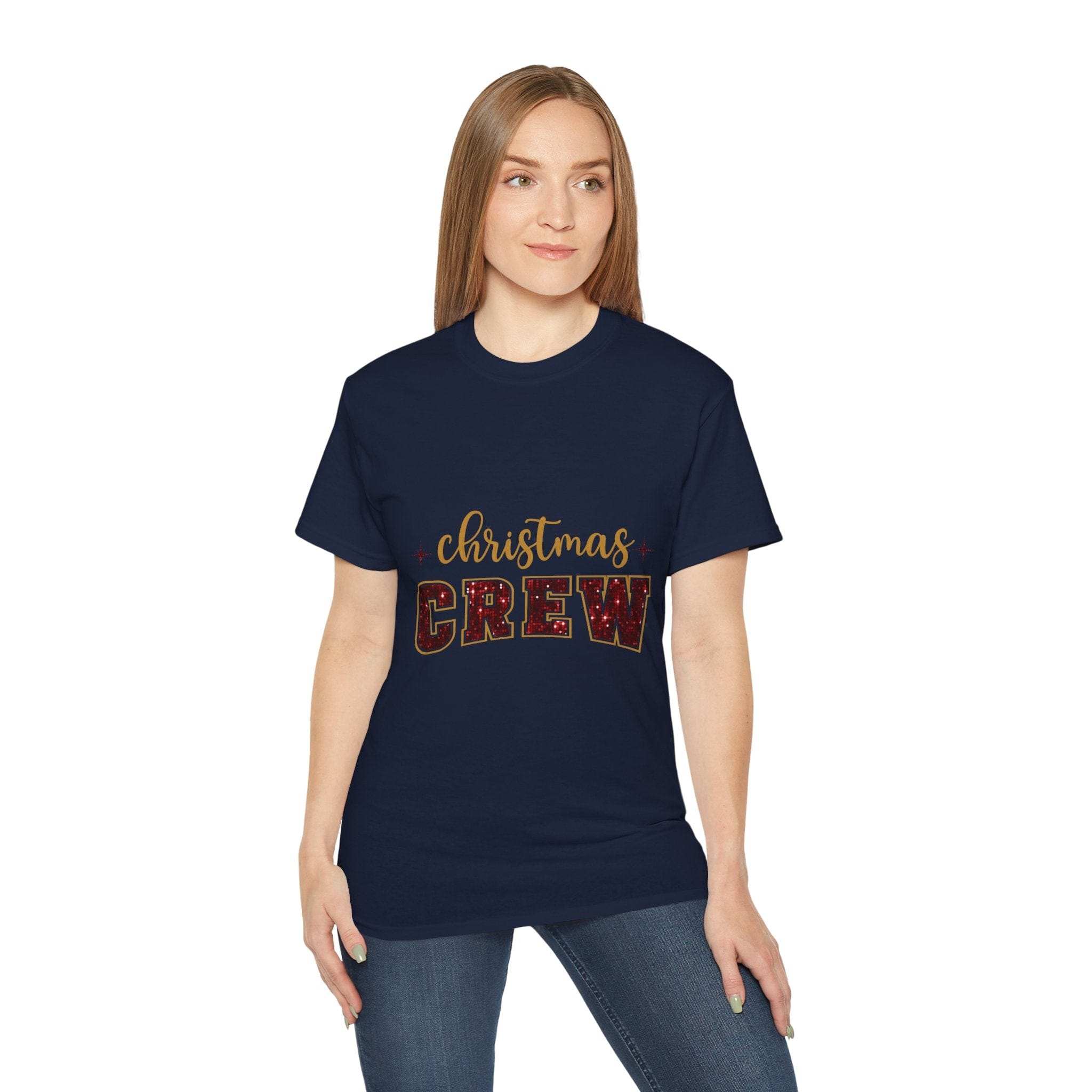 Christmas Crew Faux Glitter Tee - Festive Holiday T-Shirt