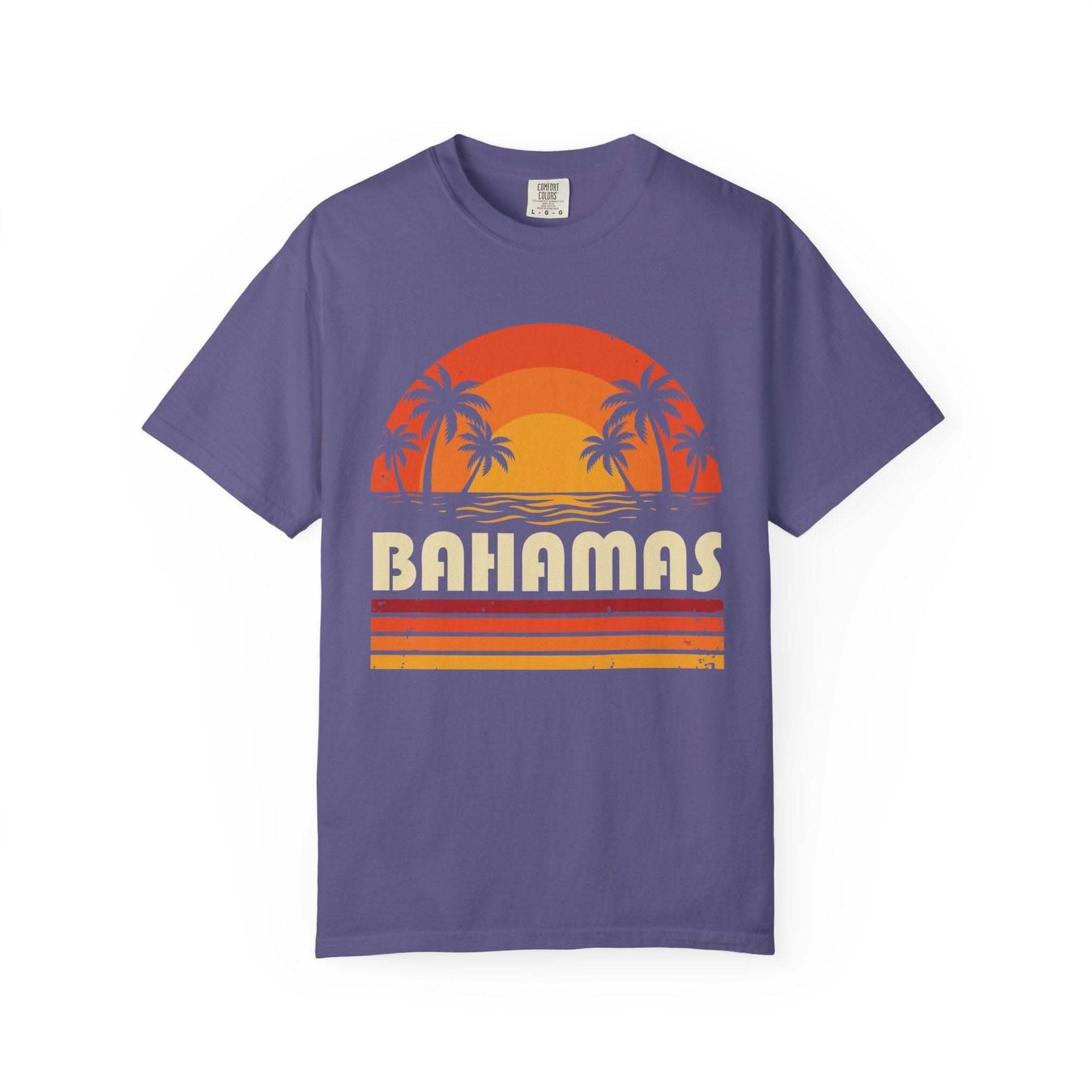 Bahamas Retro Sunset T-shirt | Palm Tree Beach Vacation Tee