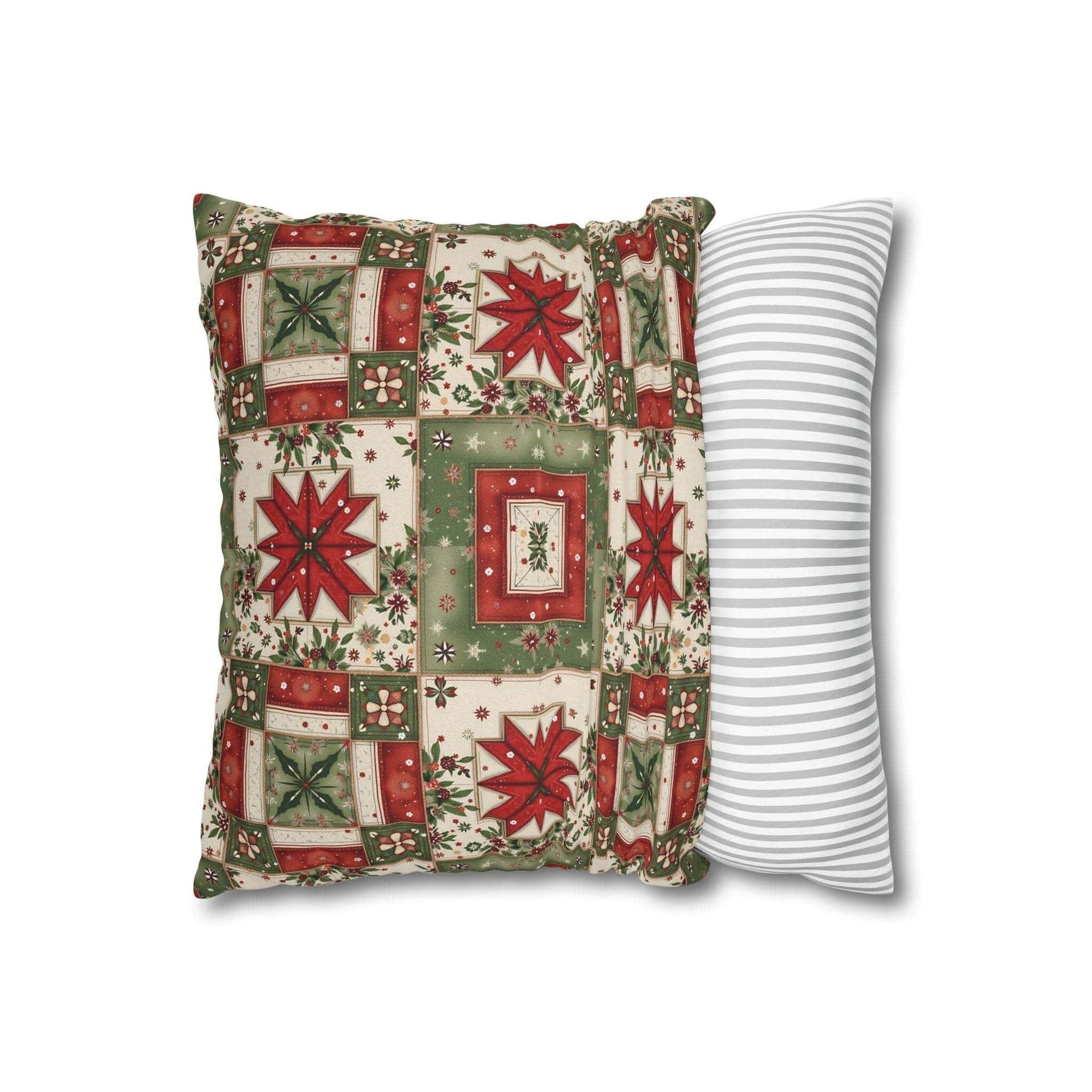 Patchwork Christmas Star pillowcase with warm tones and geometric holiday design