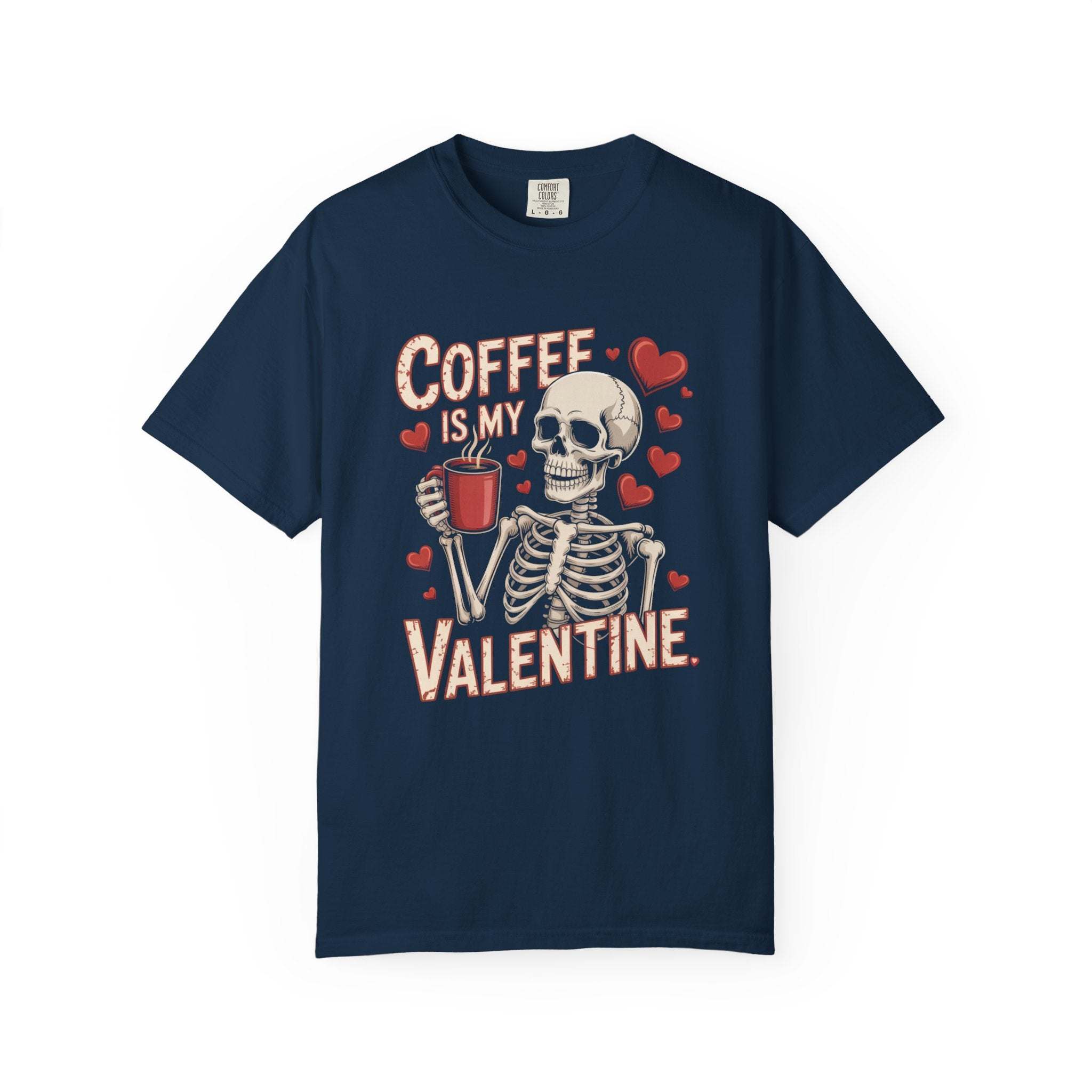 Coffee Is My Valentine skeleton graphic vintage-washed t-shirt with relaxed fit