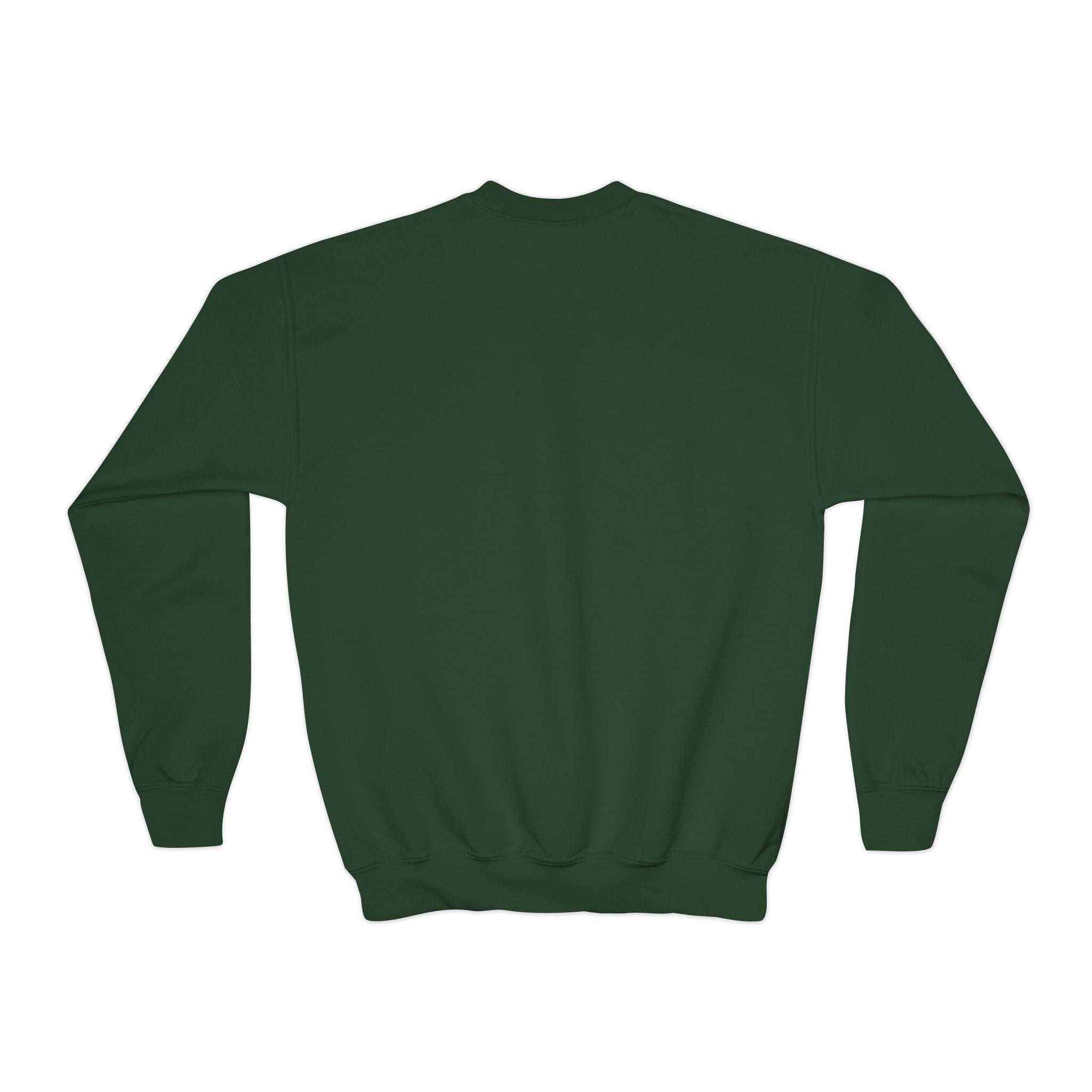 Moody Girl Highland Cow green youth sweatshirt with ribbed collar and cuffs, cozy loose fit for kids