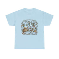 Vintage thrift shop t-shirt with botanicals, mushrooms, and flea market treasures illustration