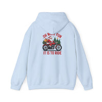 Santa motorcycle hoodie in black, featuring festive graphics, perfect for holiday celebrations and motorcycle enthusiasts.