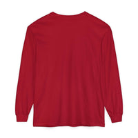 Red long sleeve t-shirt with ribbed cuffs and durable hems, made from soft ring-spun cotton