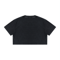 Slim-fit women's mineral wash cotton crop t-shirt with short sleeves and round neck in vintage style