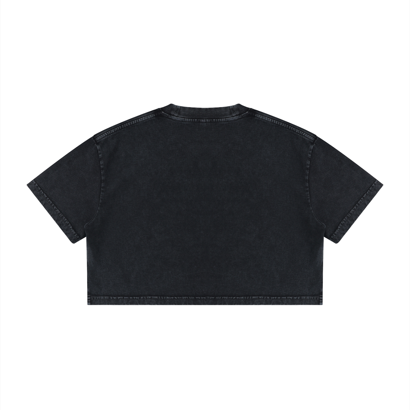 Slim-fit women's mineral wash cotton crop t-shirt with short sleeves and round neck in vintage style