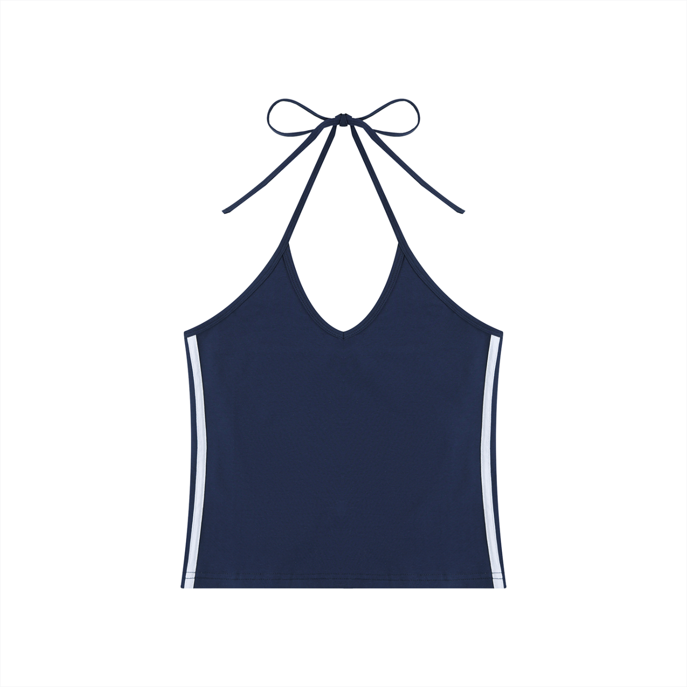 Slim fit Women’s Color Block Halter Crop Tank Top with V-neck and backless tie in soft cotton-spandex fabric