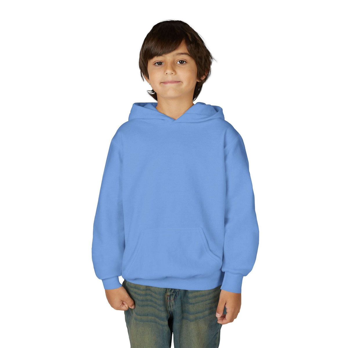Child wearing navy Surfing Santa Hoodie with Santa surfing on wave graphic on back