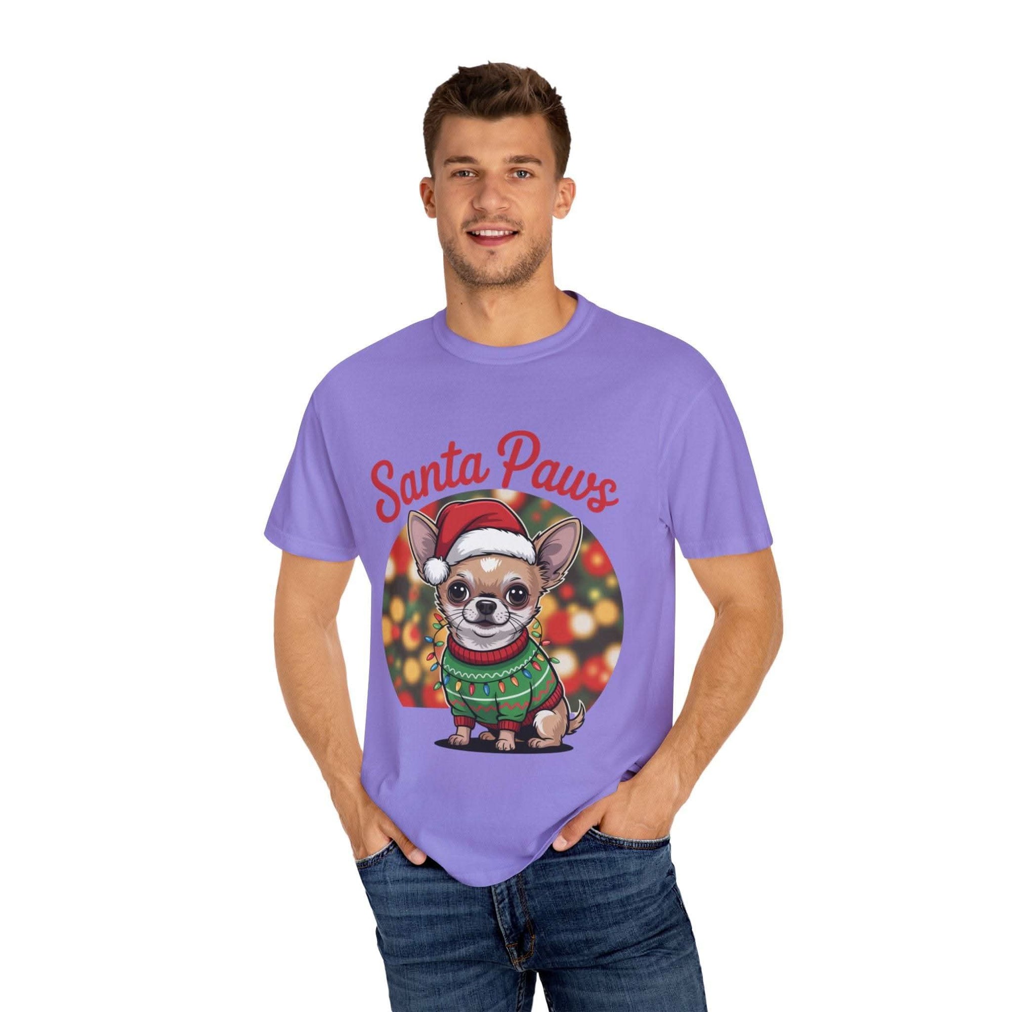 Bay Chihuahua Santa Paws T-Shirt from Printify, festive holiday pet apparel for dog lovers