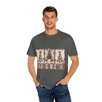 Cowboy Howdy Christmas t-shirt with festive cowboy tree design on grey cotton fabric