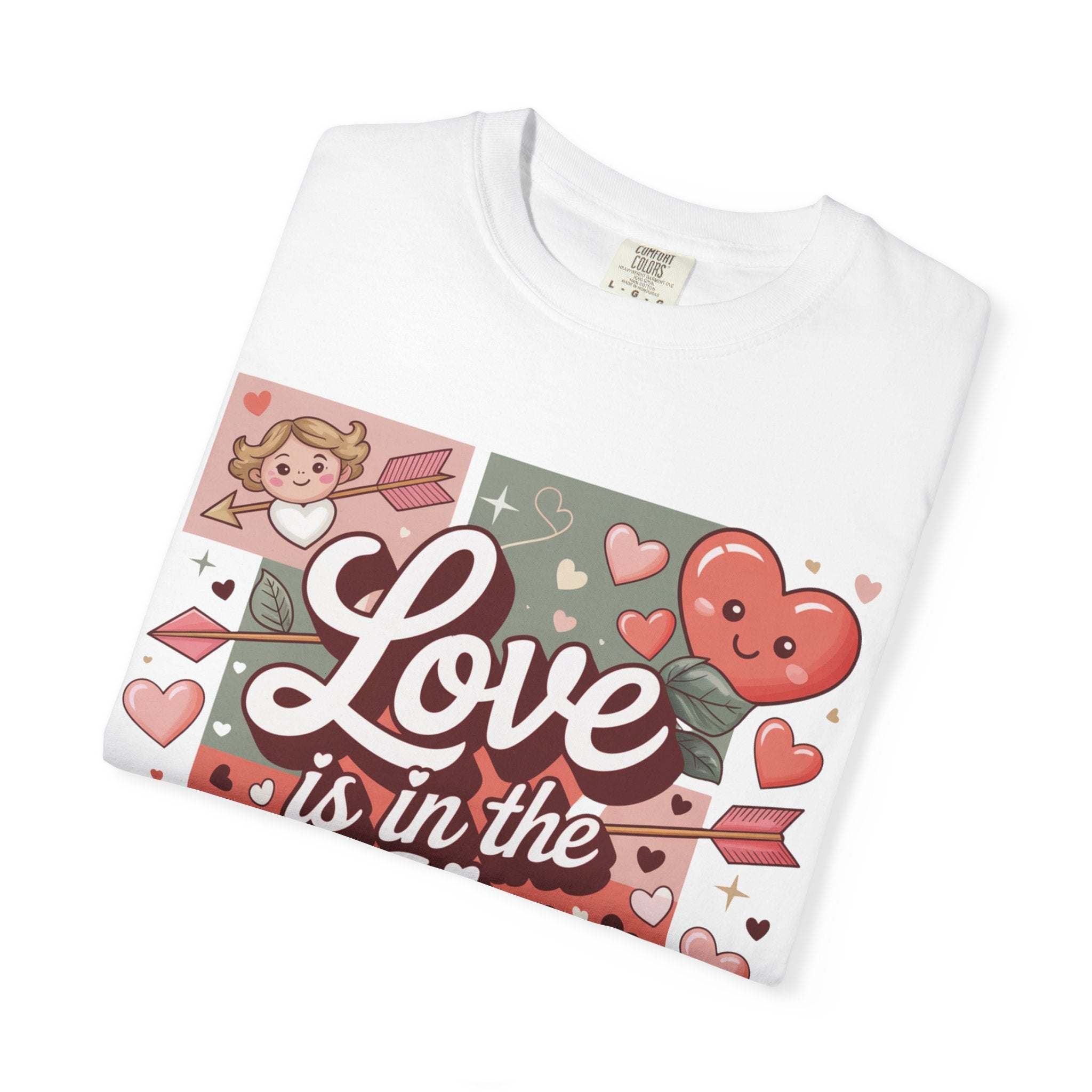 Valentine's T-shirt with Love Is in the Air heart collage and vintage look