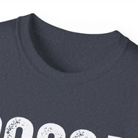 Close-up of distressed Cocoa Cutie Tee made from thick vintage cotton with crew neckline