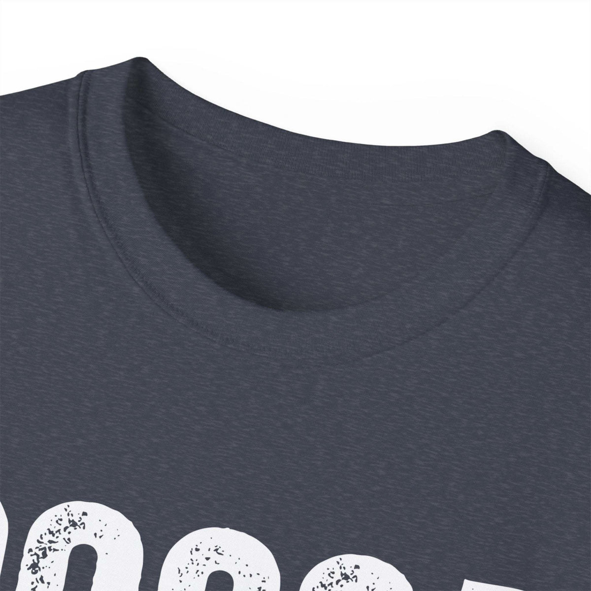Close-up of distressed Cocoa Cutie Tee made from thick vintage cotton with crew neckline