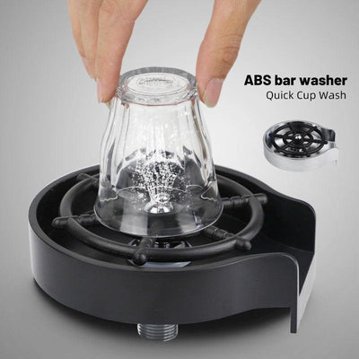 Bar counter cup washer with high-pressure spray and automatic faucet for quick cup cleaning in black design