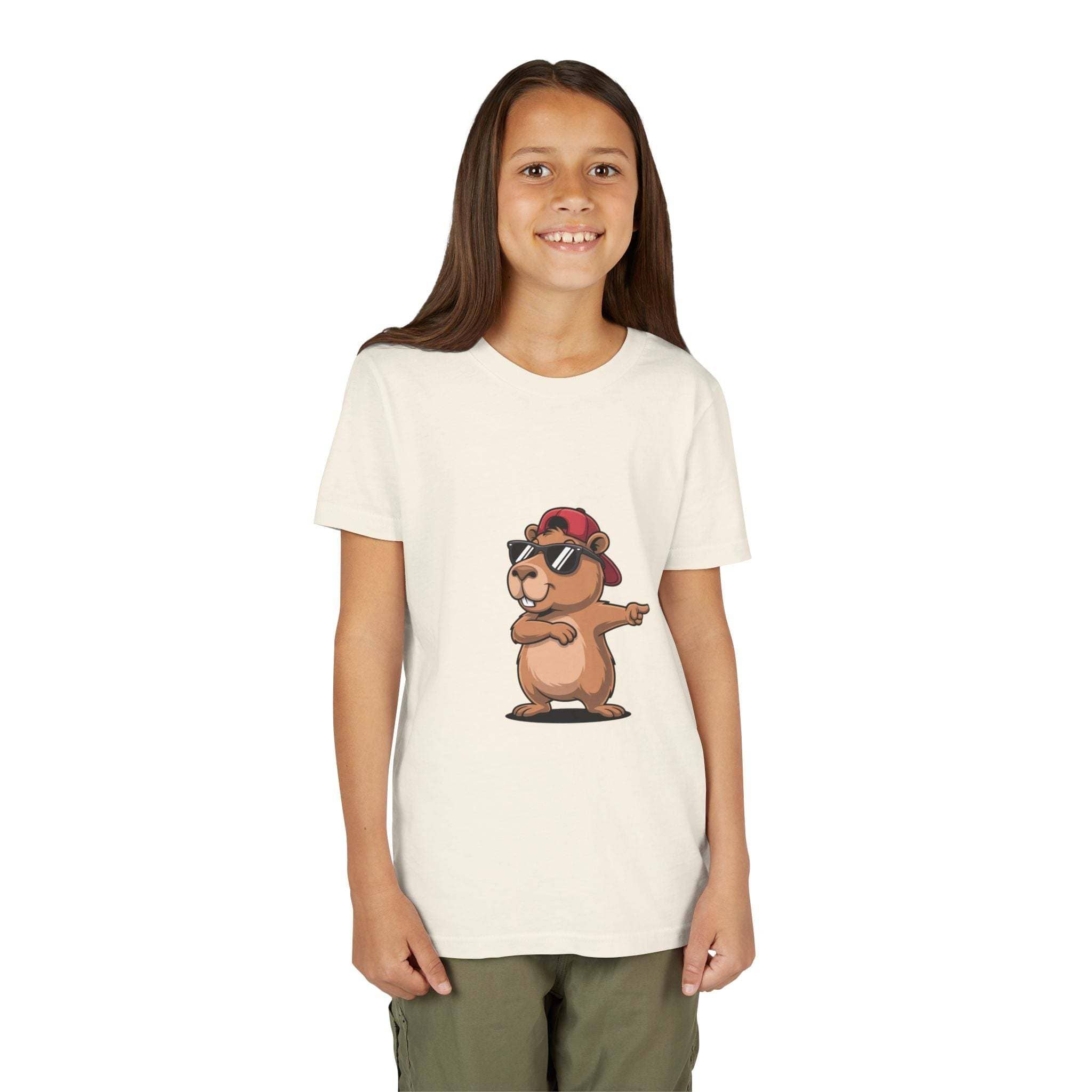 Cool capybara in hat and sunglasses graphic on soft cotton youth tee