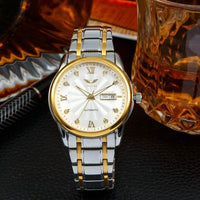 Mens luminous calendar watch with mechanical design and luminous display for low light visibility