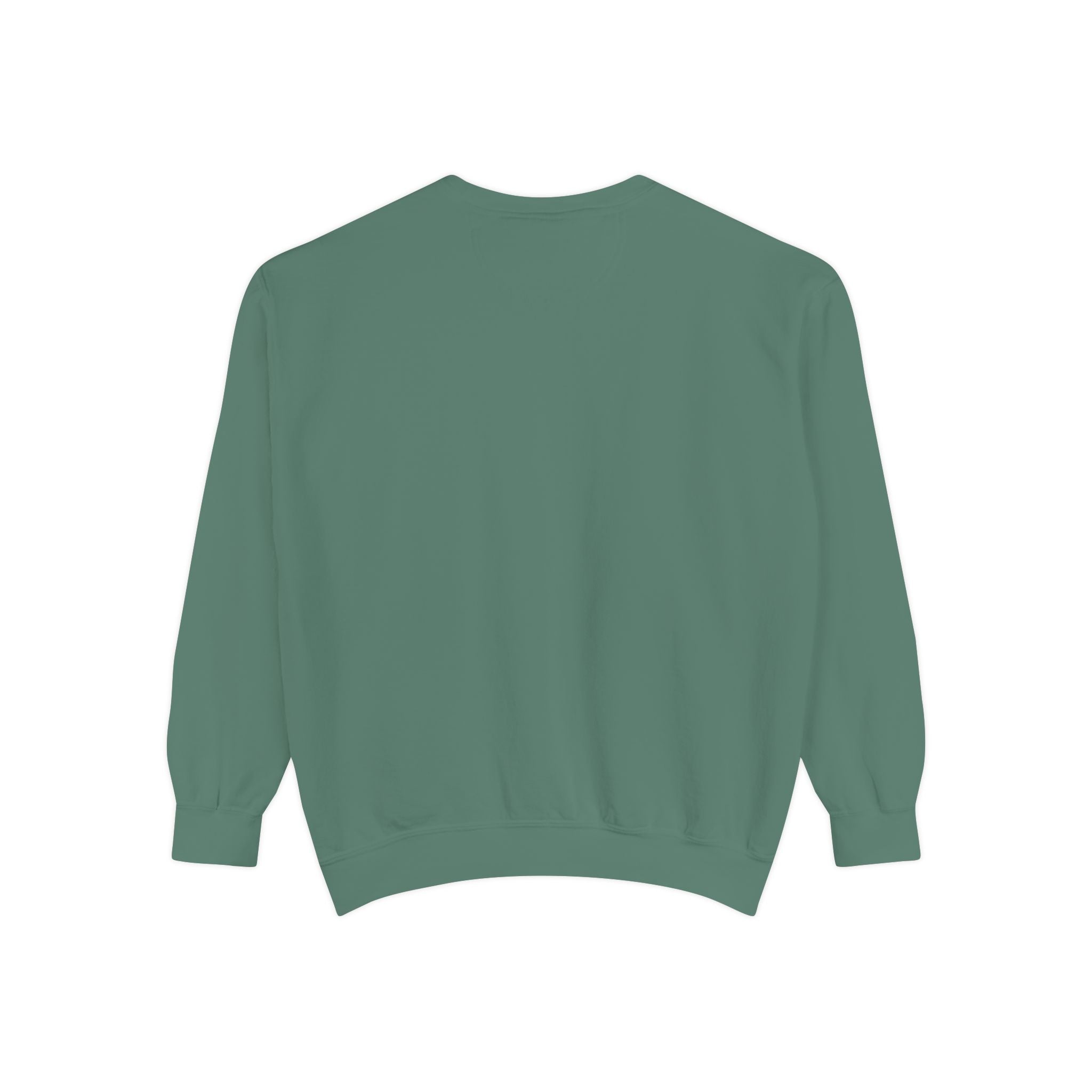 Back view of green Vintage Varsity Merry Christmas unisex sweatshirt made from soft cotton blend fabric