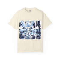 Blue Chinoise Brushstroke T-shirt with artistic blue chinoiserie brushstroke design on soft garment-dyed cotton