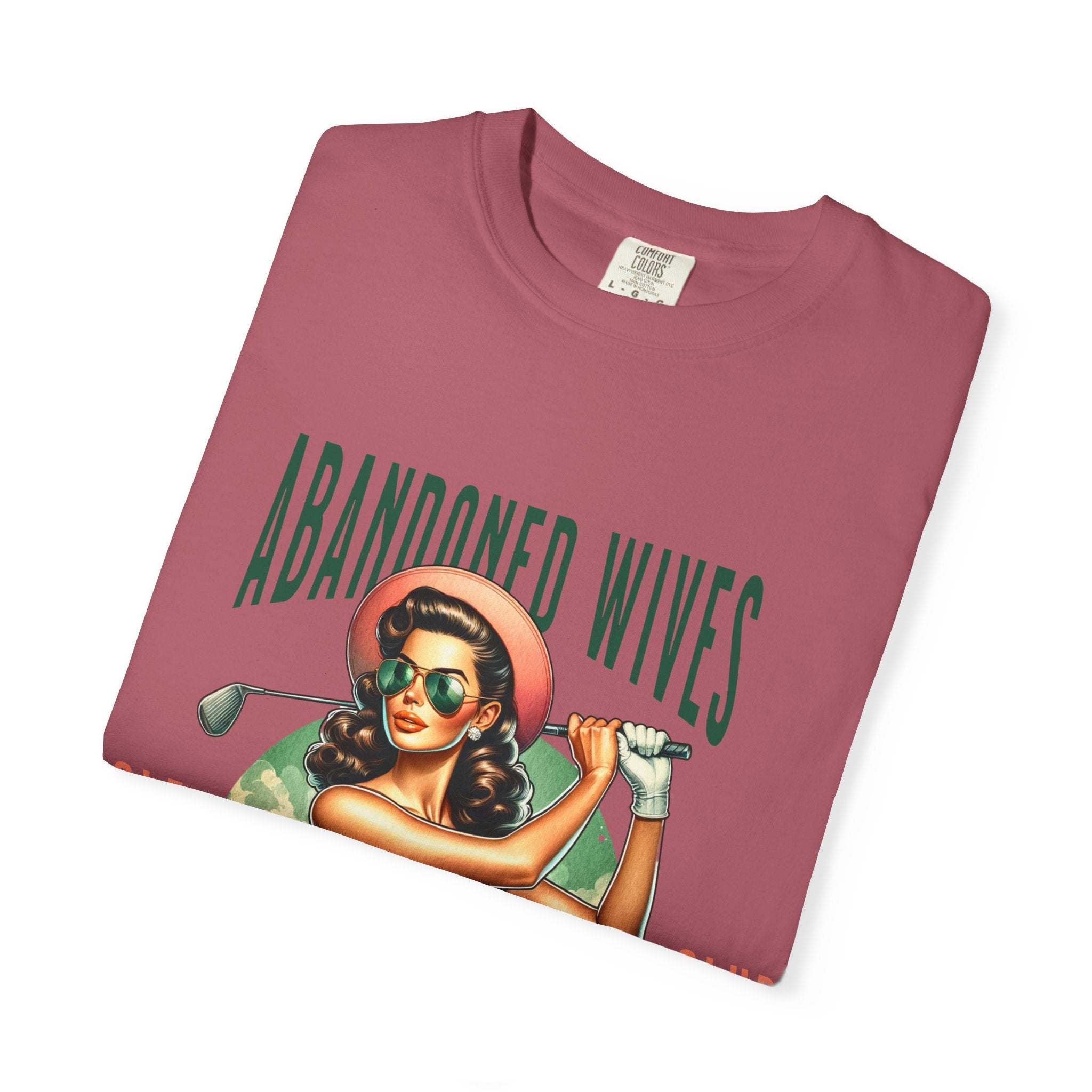 Vintage Unisex T-shirt with Abandoned Wives Golf Club graphic and retro golf-themed design