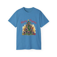 Black Merry Pugmas holiday t-shirt from Printify, featuring festive pug design for dog lovers.