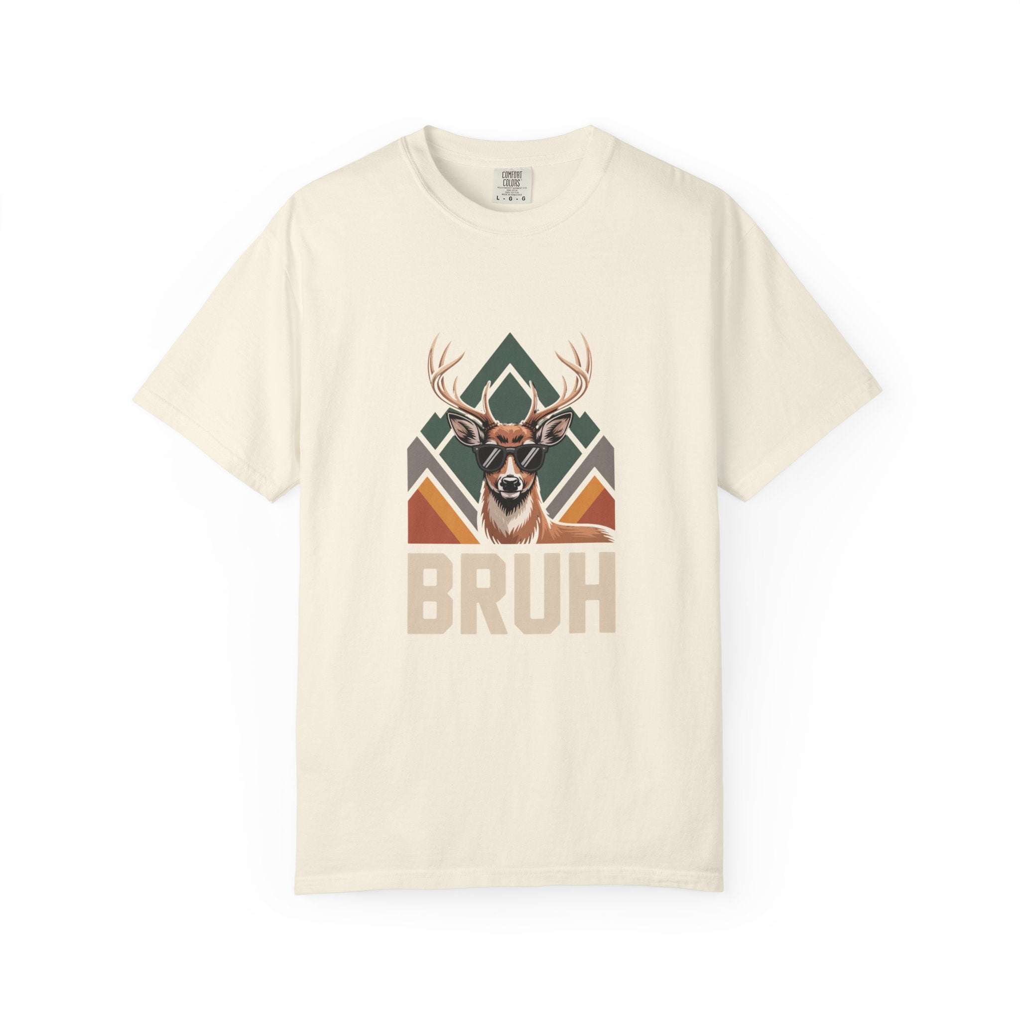 Bruh Deer T-Shirt with funny deer graphic on soft, heavyweight cotton tee for casual outdoor wear
