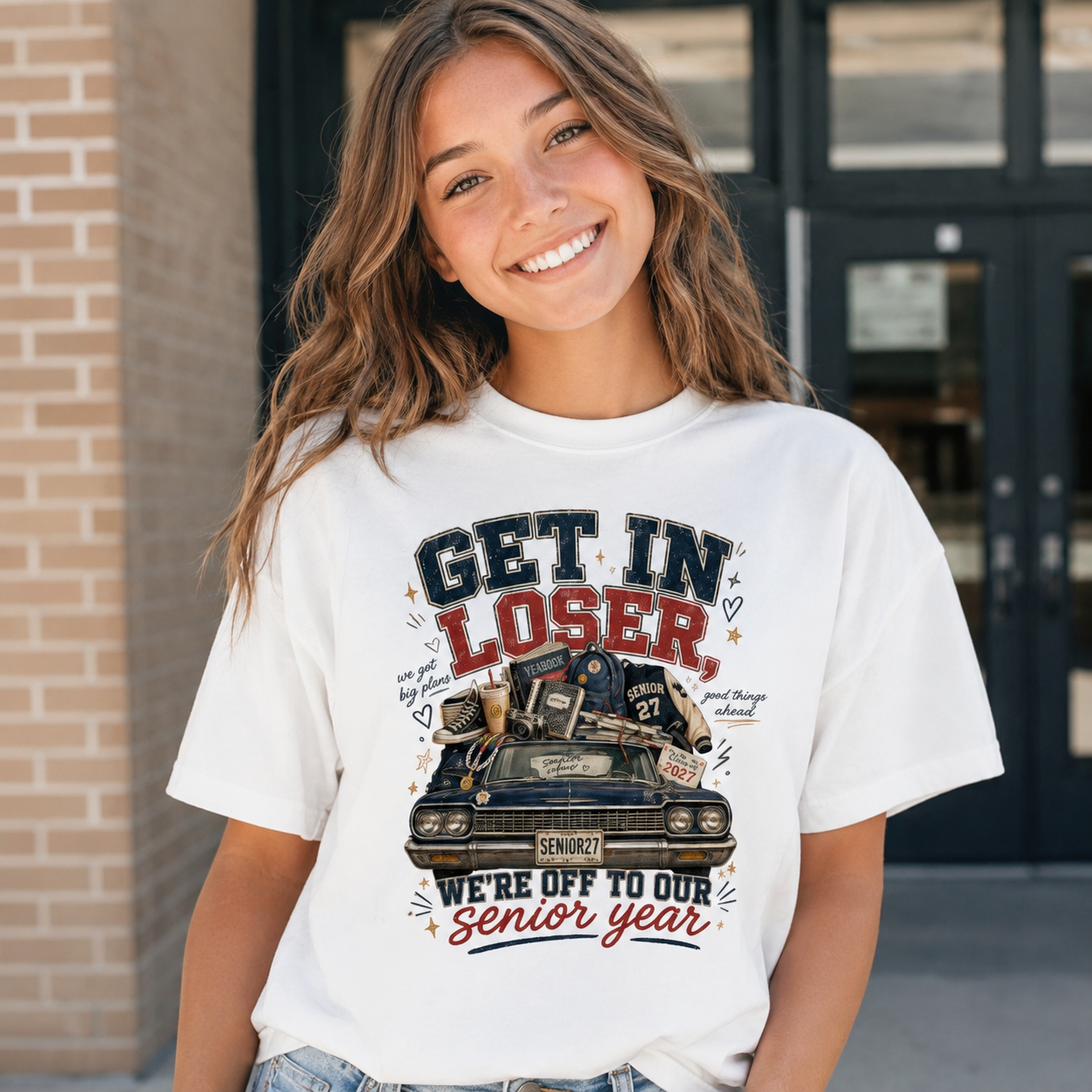 Mineral wash boxy cotton t-shirt with oversized fit and vintage graphic design for senior year 2027