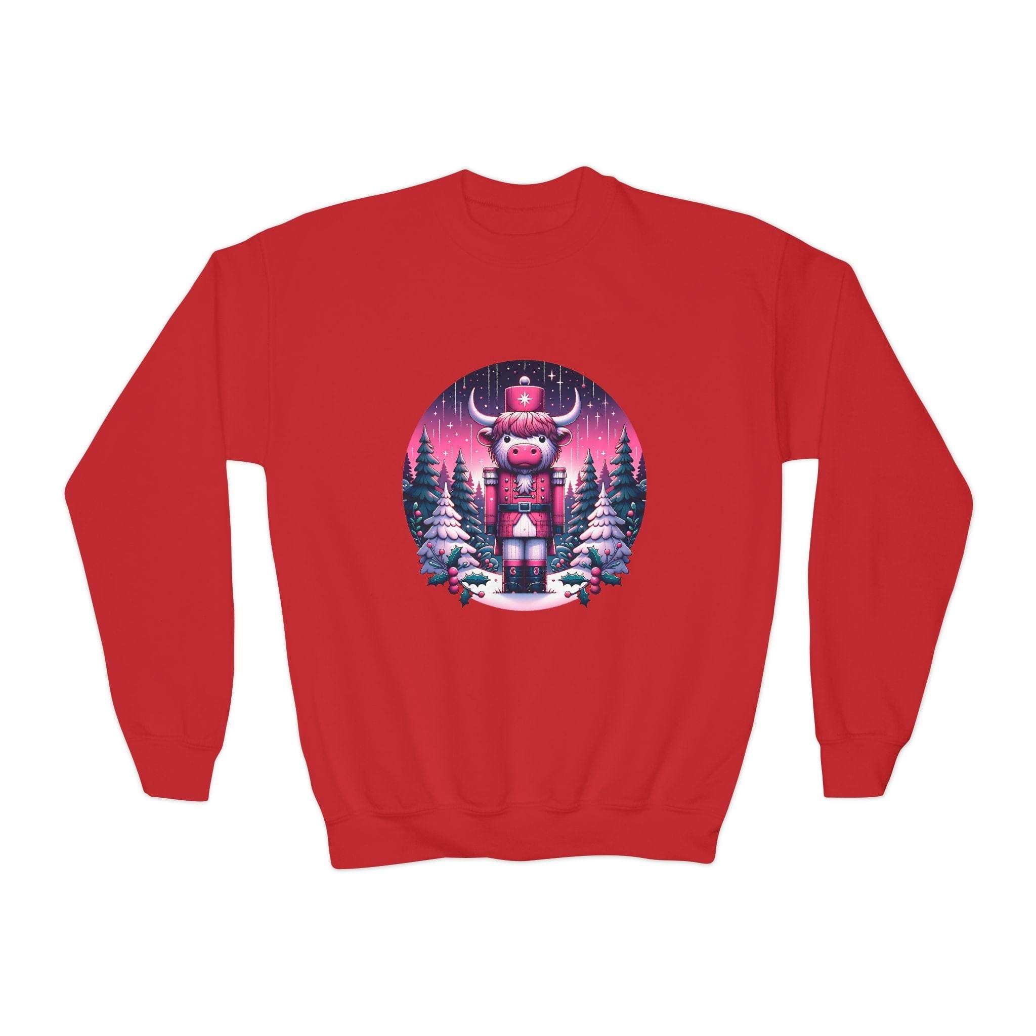 Youth Crewneck Sweatshirt - Highland Cow Nutcracker Design