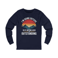 Long sleeve hiking t-shirt with vintage sunset mountains and outdoor adventure design