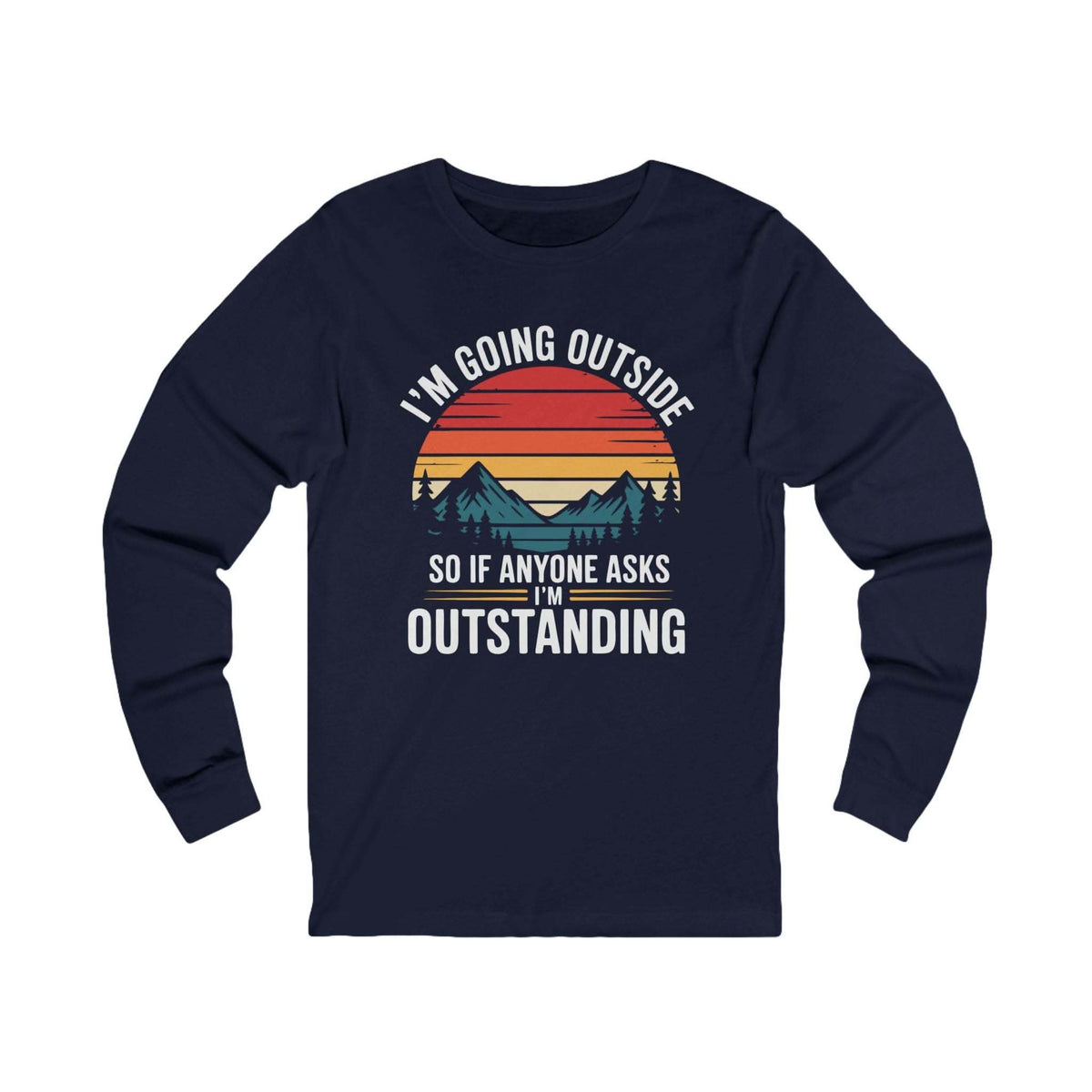Long sleeve hiking t-shirt with vintage sunset mountains and outdoor adventure design