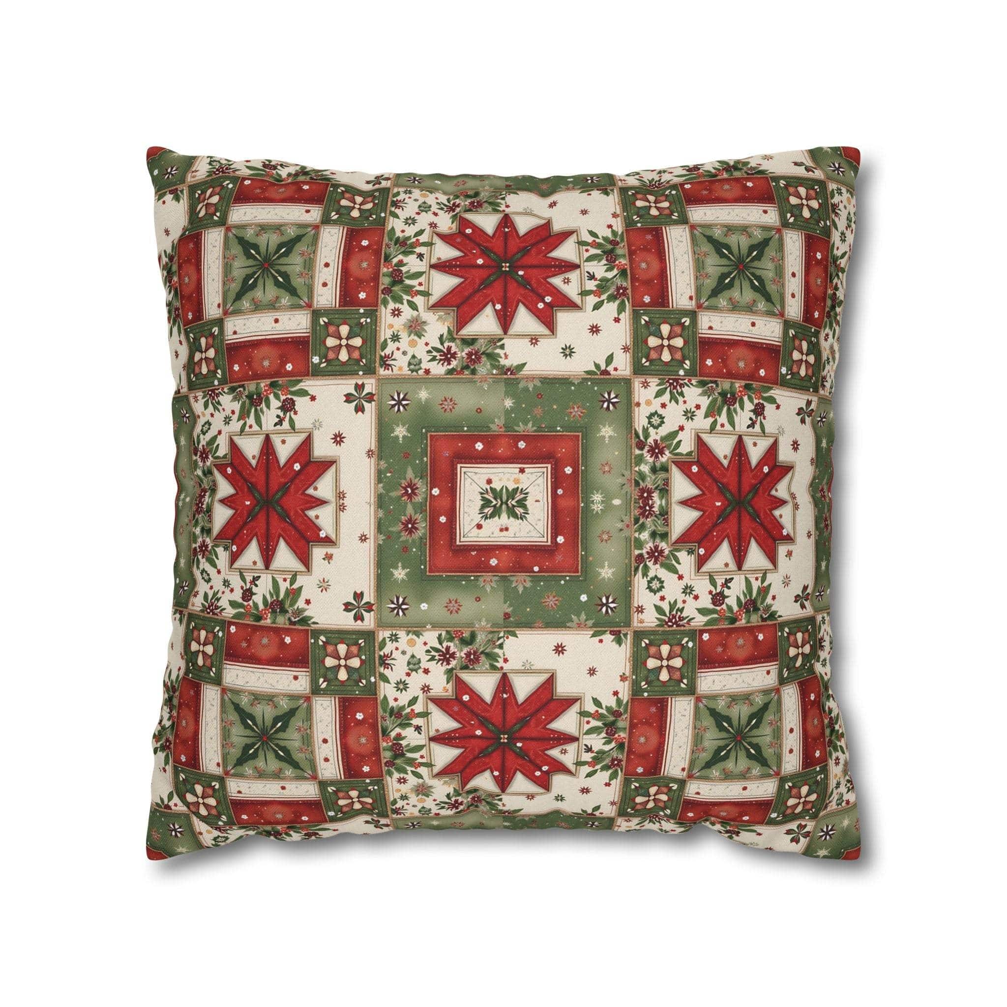Patchwork Christmas Star holiday throw pillow cover with warm tones and geometric quilt design