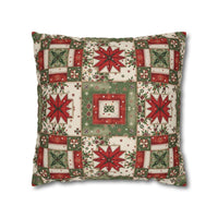 Patchwork Christmas Star holiday throw pillow cover with warm tones and geometric quilt design