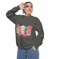 Pepper-colored sweatshirt with a preppy design, ideal for Christmas gifts, from Printify, available in sizes S, M, L.