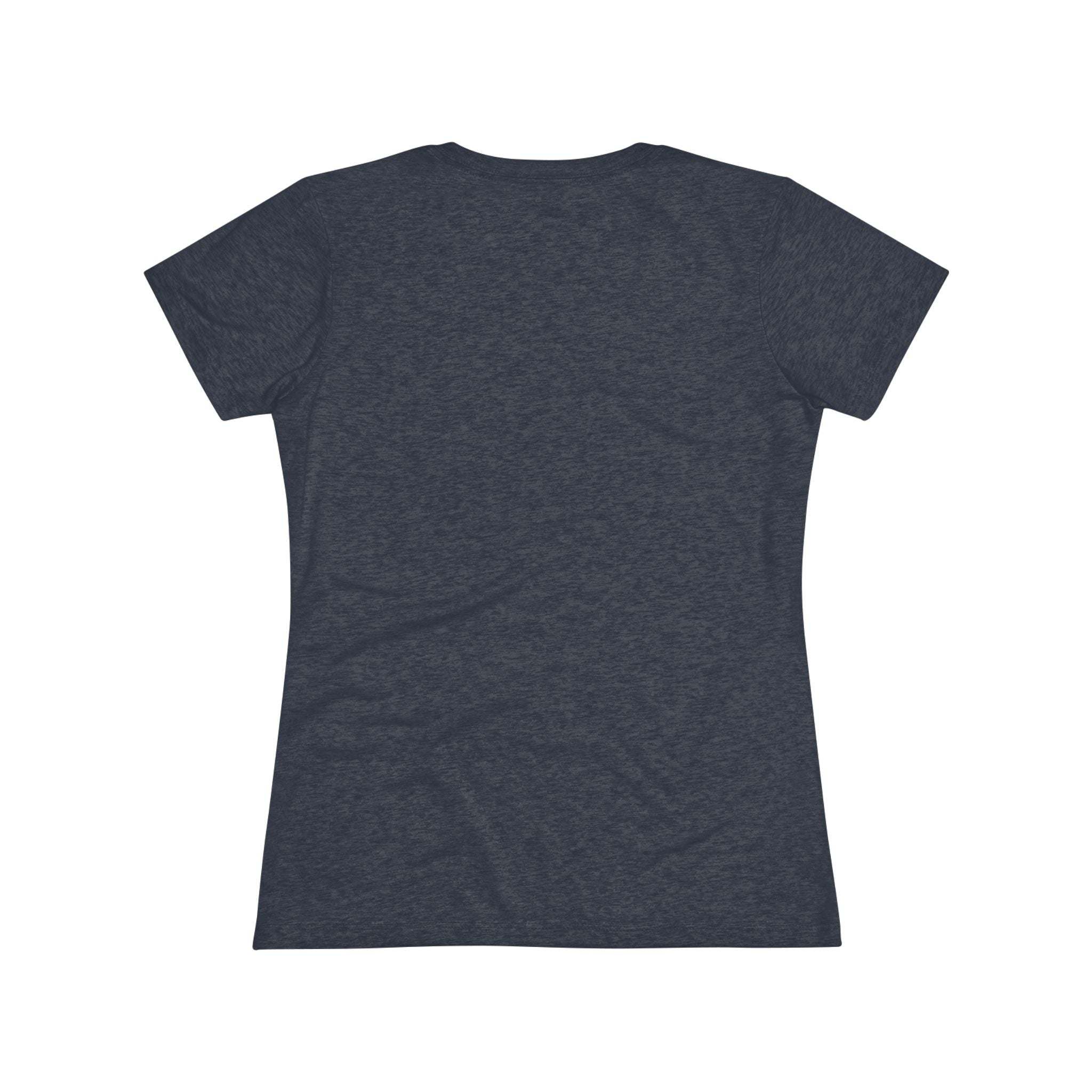 Back view of women's slim fit triblend t-shirt in dark gray for Christmas holiday wear